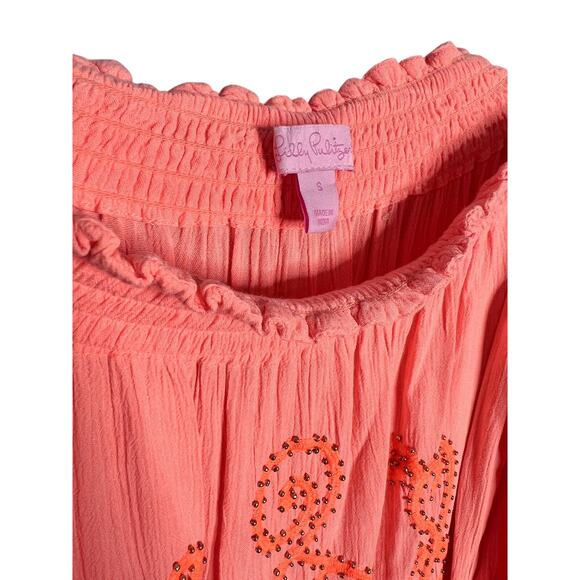 Lilly Pulitzer Nita Maxi Dress Off The Shoulder Guava Melon Beaded Size Small - Picture 9 of 11
